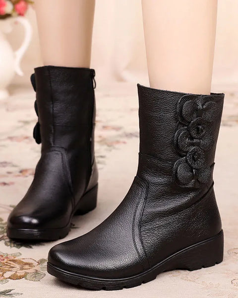 Weiche Leder-Mom-Stiefel
