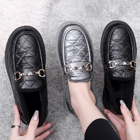 Damenschuhe aus Baumwolle und Leder (Schwarz und Grau)