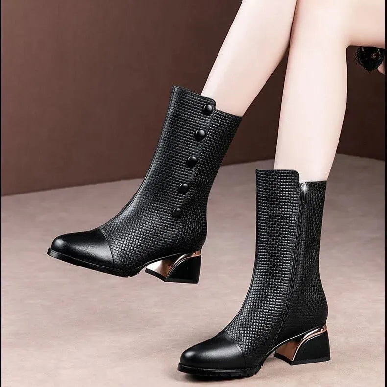 Echtleder-Stiefel mit runder Zehenpartie