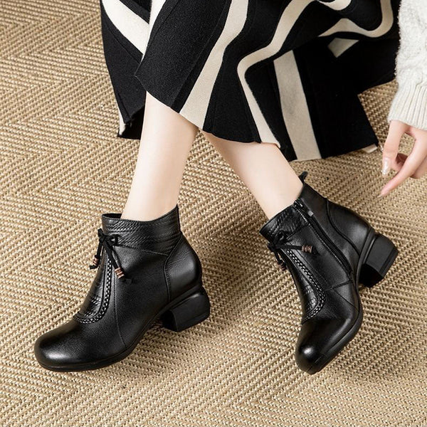 Echtleder-Stiefeletten mit niedrigem Absatz